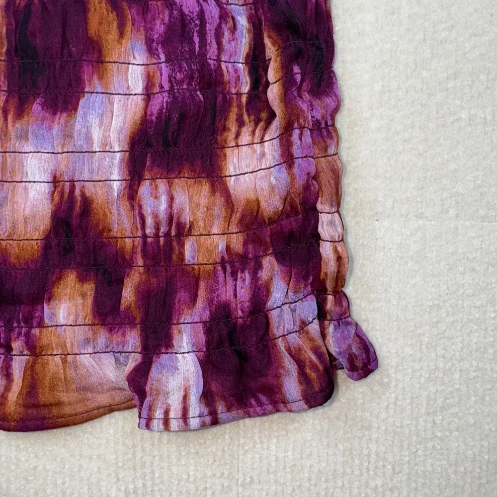 Old Navy Blouse Womens XL Purple Tie Dye Smocked Puff Sleeve Square Neck Boho‎